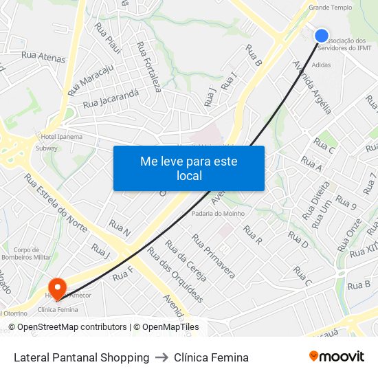 Lateral Pantanal Shopping to Clínica Femina map