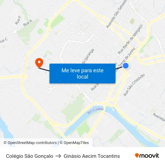 Colégio São Gonçalo to Ginásio Aecim Tocantins map