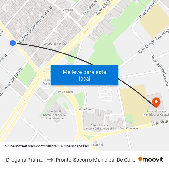 Drogaria Pramym to Pronto-Socorro Municipal De Cuiabá map