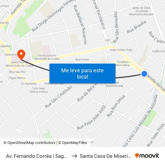 Av. Fernando Corrêa | Saga Jaguar Land Rover to Santa Casa De Misericórdia De Cuiabá map