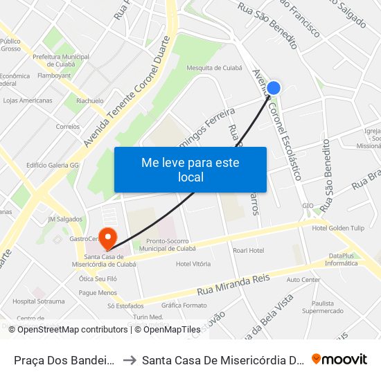 Praça Dos Bandeirantes to Santa Casa De Misericórdia De Cuiabá map
