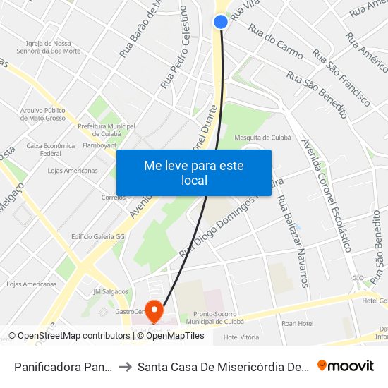 Panificadora Panfrigo to Santa Casa De Misericórdia De Cuiabá map