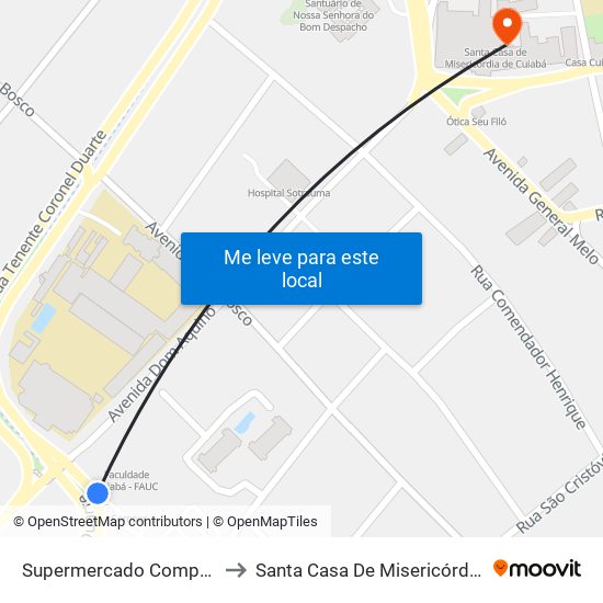 Supermercado Comper | Prainha to Santa Casa De Misericórdia De Cuiabá map