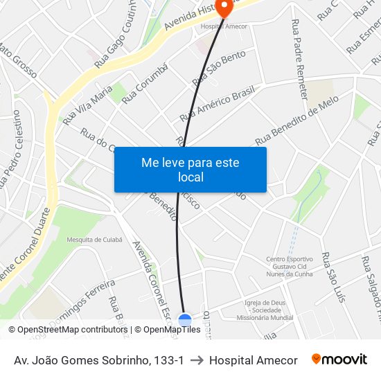 Av. João Gomes Sobrinho, 133-1 to Hospital Amecor map