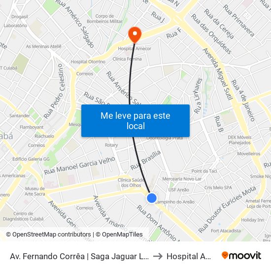 Av. Fernando Corrêa | Saga Jaguar Land Rover to Hospital Amecor map