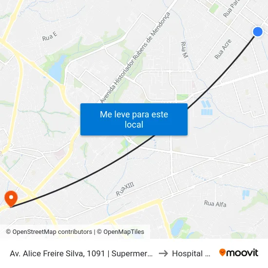 Av. Alice Freire Silva, 1091 | Supermercado Dia Dia Cpa II to Hospital Amecor map
