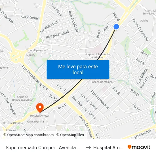 Supermercado Comper | Avenida Do Cpa to Hospital Amecor map