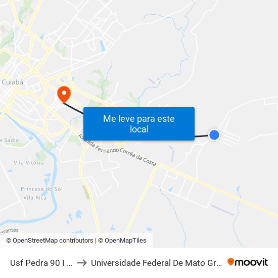 Usf Pedra 90 I E II to Universidade Federal De Mato Grosso map