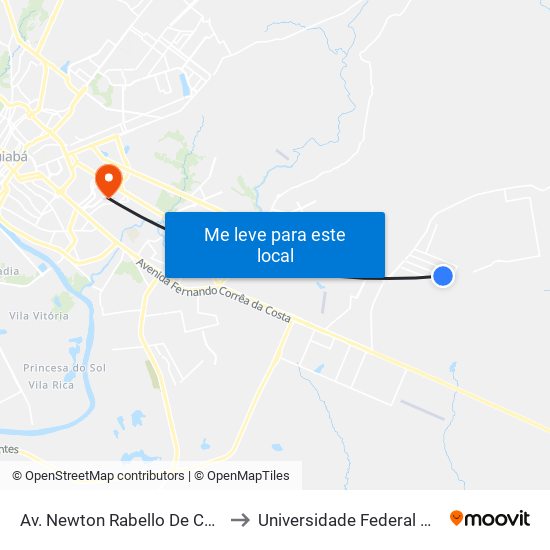 Av. Newton Rabello De Castro, 1527-1479 to Universidade Federal De Mato Grosso map