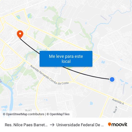 Res. Nilce Paes Barreto | Ponto 4 to Universidade Federal De Mato Grosso map