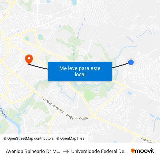 Avenida Balneario Dr Meirelles, 1243 to Universidade Federal De Mato Grosso map