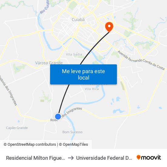 Residencial Milton Figueiredo | Ponto 5 to Universidade Federal De Mato Grosso map
