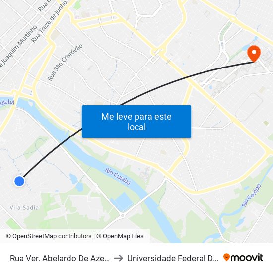 Rua Ver. Abelardo De Azevedo (Alameda) to Universidade Federal De Mato Grosso map