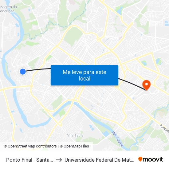 Ponto Final - Santa Isabel to Universidade Federal De Mato Grosso map