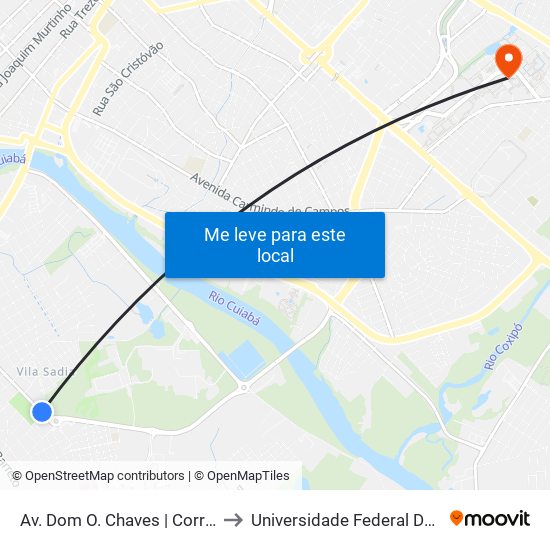 Av. Dom O. Chaves | Correios Cristo Rei to Universidade Federal De Mato Grosso map