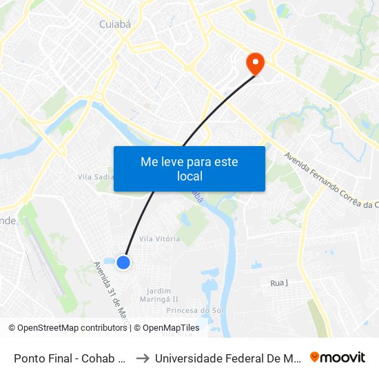 Ponto Final - Cohab Cristo Rei to Universidade Federal De Mato Grosso map