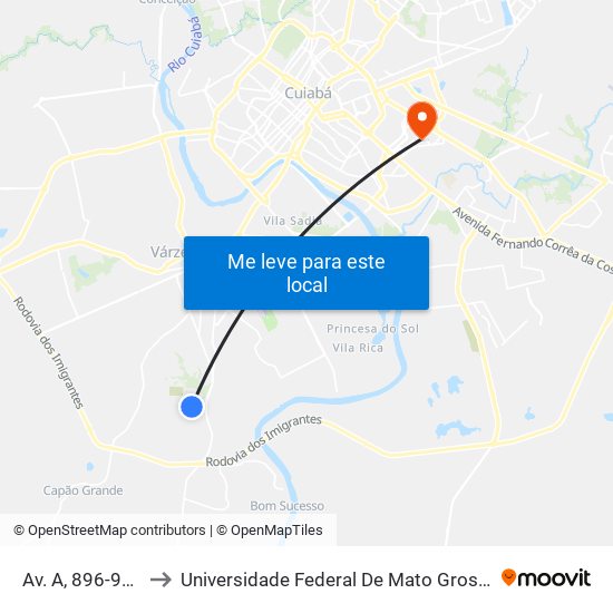 Av. A, 896-946 to Universidade Federal De Mato Grosso map