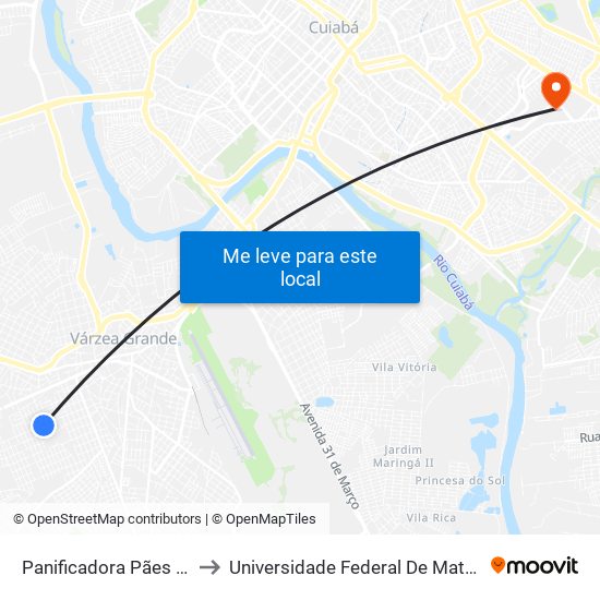 Panificadora Pães D'Milla to Universidade Federal De Mato Grosso map