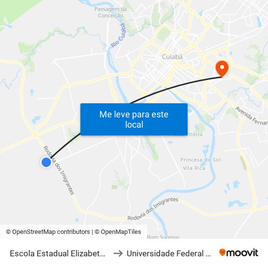 Escola Estadual Elizabeth Maria B. Mineiro to Universidade Federal De Mato Grosso map