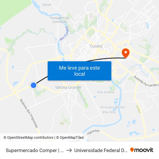 Supermercado Comper | Jd. Dos Estados to Universidade Federal De Mato Grosso map