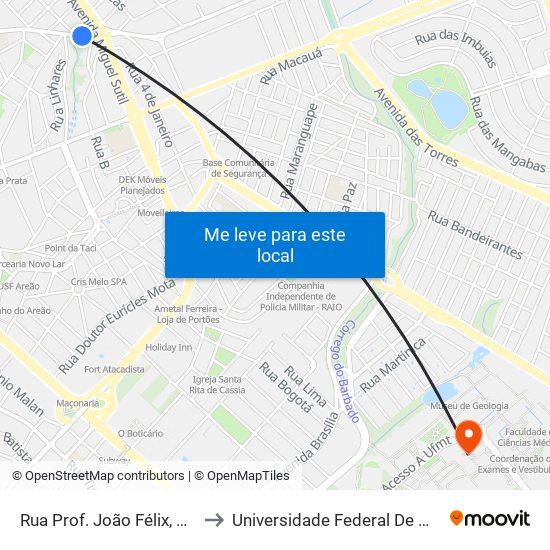 Rua Prof. João Félix, 1123-1051 to Universidade Federal De Mato Grosso map
