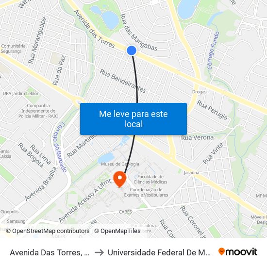 Avenida Das Torres, 771-421 to Universidade Federal De Mato Grosso map