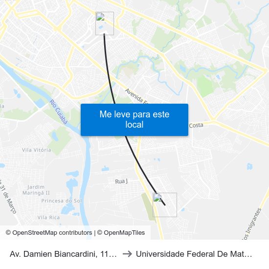 Av. Damien Biancardini, 1160-1216 to Universidade Federal De Mato Grosso map