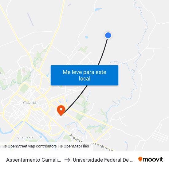 Assentamento Gamaliel - Ponto 1 to Universidade Federal De Mato Grosso map