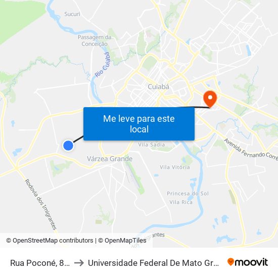 Rua Poconé, 803 to Universidade Federal De Mato Grosso map