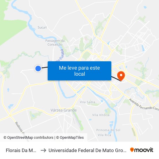 Florais Da Mata to Universidade Federal De Mato Grosso map