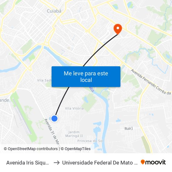 Avenida Iris Siqueira, 1 to Universidade Federal De Mato Grosso map