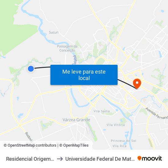 Residencial Origem Do Sol to Universidade Federal De Mato Grosso map