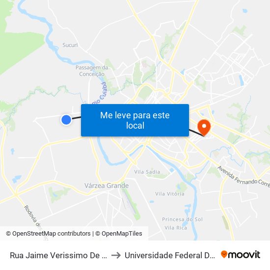Rua Jaime Verissimo De Campos Júnior to Universidade Federal De Mato Grosso map
