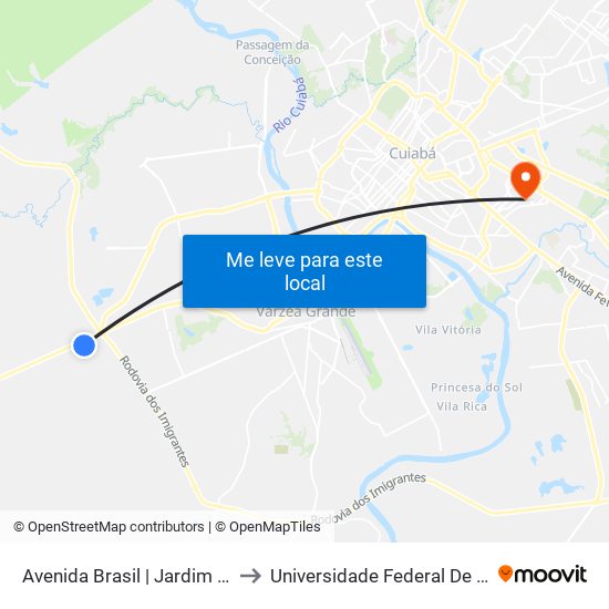 Avenida Brasil | Jardim Novo Mundo to Universidade Federal De Mato Grosso map