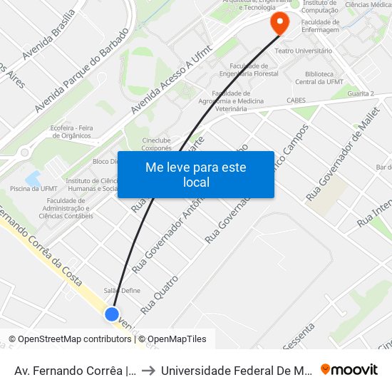 Av. Fernando Corrêa | Dismafe to Universidade Federal De Mato Grosso map