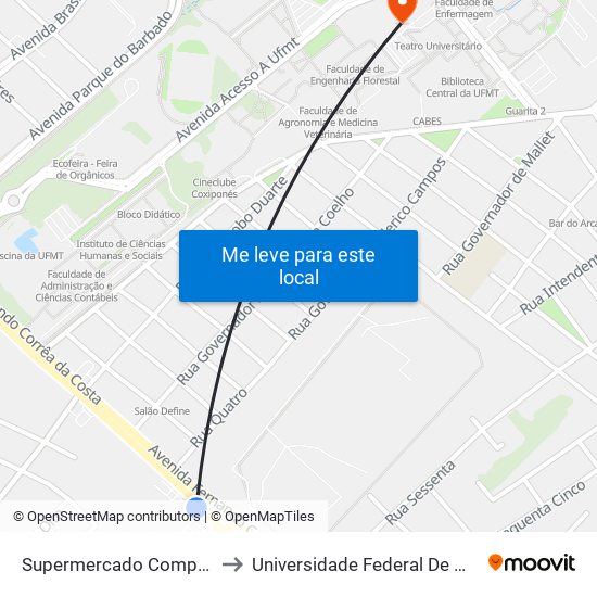 Supermercado Comper | Coxipó to Universidade Federal De Mato Grosso map