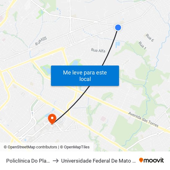 Policlínica Do Planalto to Universidade Federal De Mato Grosso map