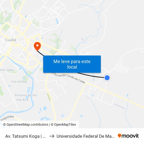 Av. Tatsumi Koga | Ponto 4 to Universidade Federal De Mato Grosso map