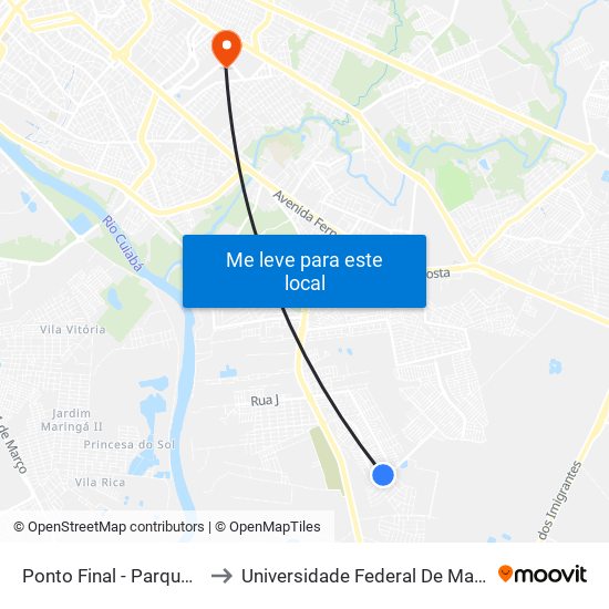 Ponto Final - Parque Cuiabá to Universidade Federal De Mato Grosso map