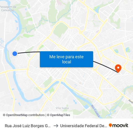 Rua José Luiz Borges Garcia, 632-712 to Universidade Federal De Mato Grosso map