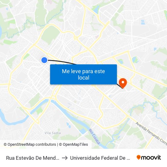 Rua Estevão De Mendonça, 230 to Universidade Federal De Mato Grosso map