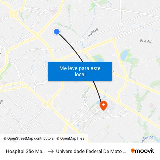 Hospital São Mateus to Universidade Federal De Mato Grosso map