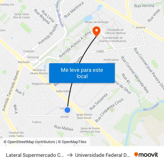 Lateral Supermercado Comper | Coxipó to Universidade Federal De Mato Grosso map