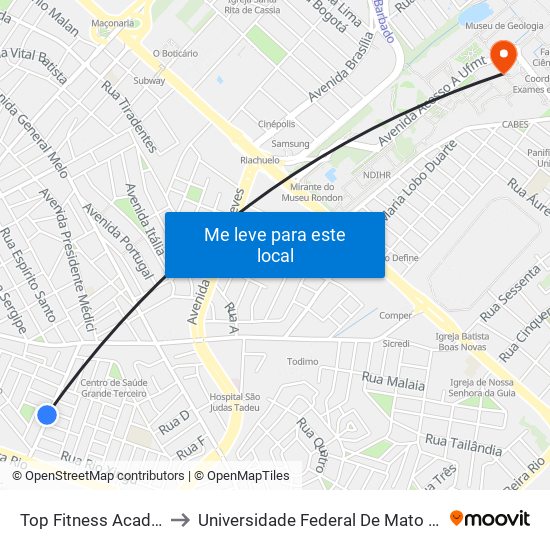 Top Fitness Academia to Universidade Federal De Mato Grosso map