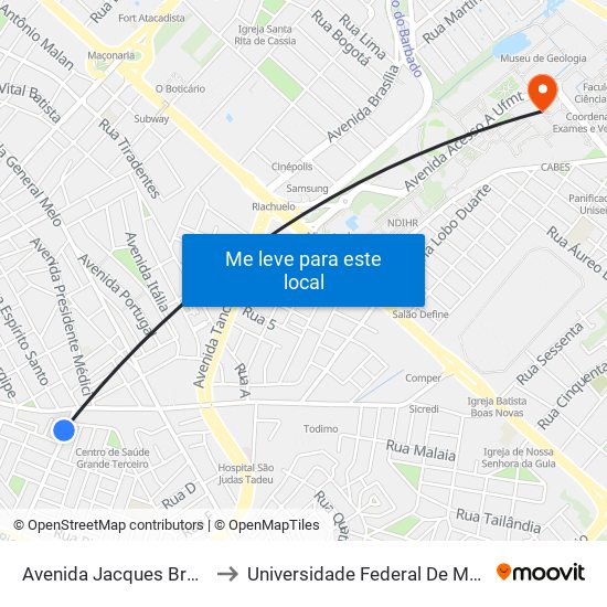 Avenida Jacques Brunini, 200 to Universidade Federal De Mato Grosso map