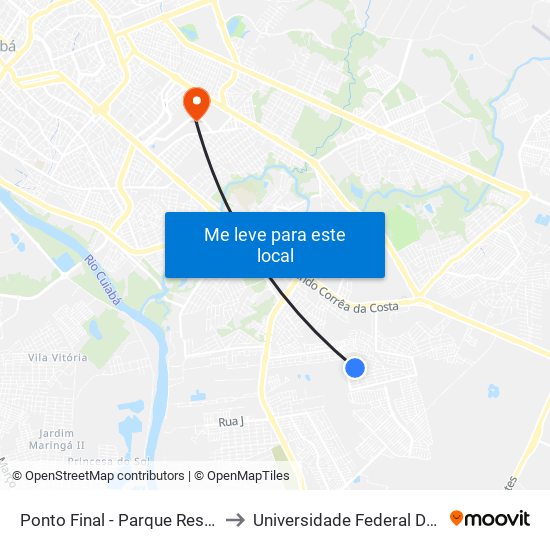 Ponto Final - Parque Residencial Coxipó to Universidade Federal De Mato Grosso map