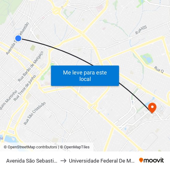Avenida São Sebastião, 3055 to Universidade Federal De Mato Grosso map