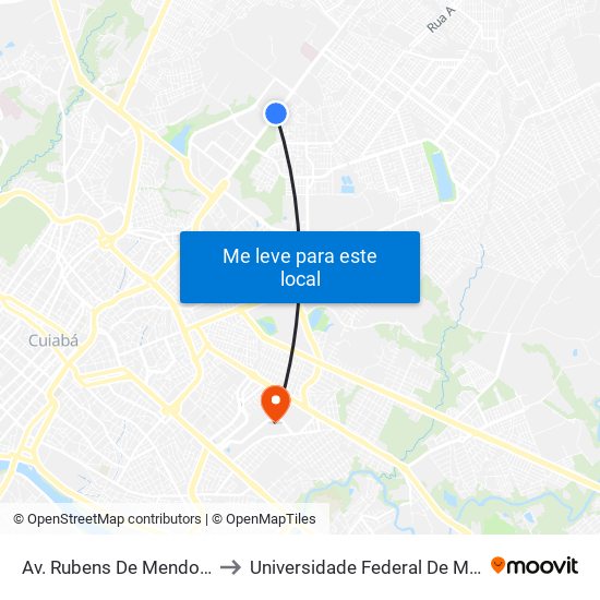 Av. Rubens De Mendonça 5549 to Universidade Federal De Mato Grosso map