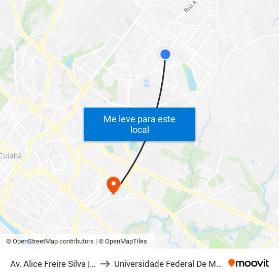 Av. Alice Freire Silva | Davi Bar to Universidade Federal De Mato Grosso map