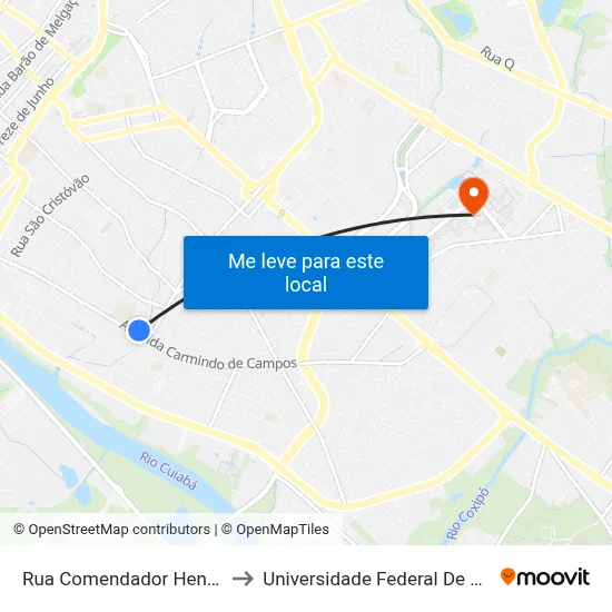 Rua Comendador Henrique, 2486 to Universidade Federal De Mato Grosso map